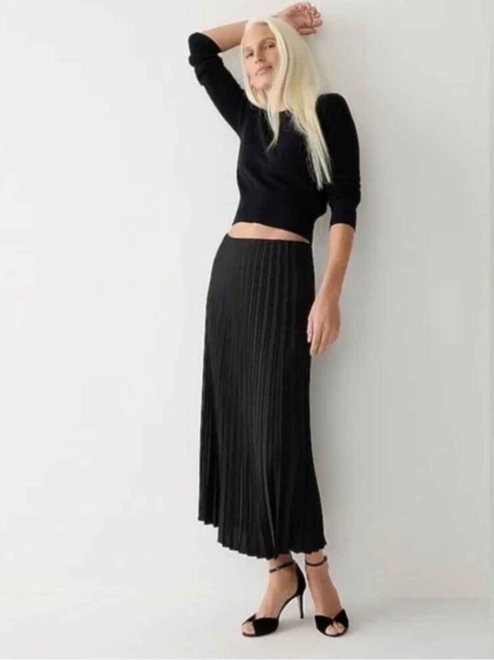 J.Crew Gwyneth Pleated Slip Skirt in Black Women Size XS New Midi Lined
